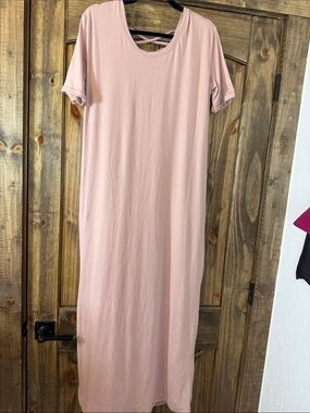 Women's Blush Pink Maxi Dress with Cross-Back Detail